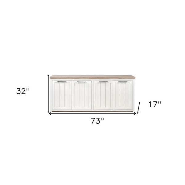 HomeRoots 73" Brown and White Solid Mango Wood Sideboard - Rustic Storage with Farmhouse Charm & Versatility 380252