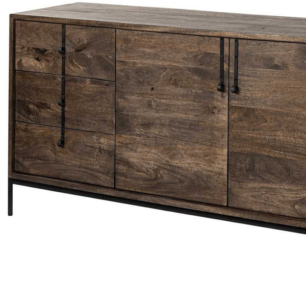 HomeRoots 72" Brown Solid Wood Sideboard - Elegant Six Drawer Storage Cabinet with Two Doors for Versatile Use 380253