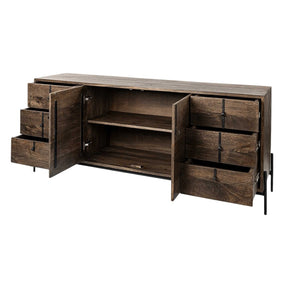 HomeRoots 72" Brown Solid Wood Sideboard - Elegant Six Drawer Storage Cabinet with Two Doors for Versatile Use 380253