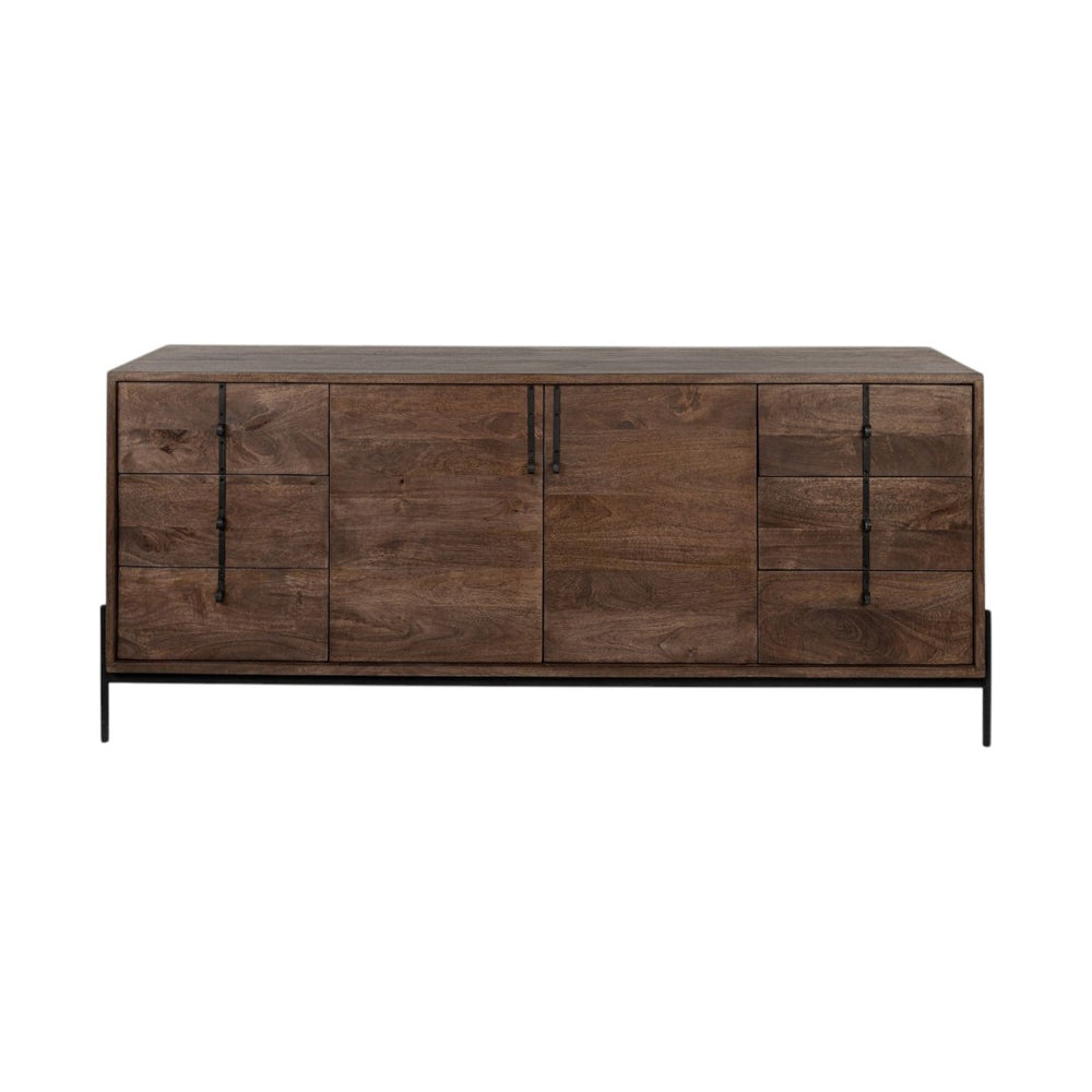 HomeRoots 72" Brown Solid Wood Sideboard - Elegant Six Drawer Storage Cabinet with Two Doors for Versatile Use 380253