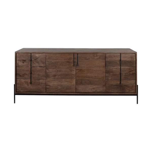 HomeRoots 72" Brown Solid Wood Sideboard - Elegant Six Drawer Storage Cabinet with Two Doors for Versatile Use 380253