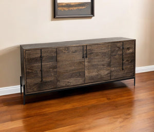 HomeRoots 72" Brown Solid Wood Sideboard - Elegant Six Drawer Storage Cabinet with Two Doors for Versatile Use 380253