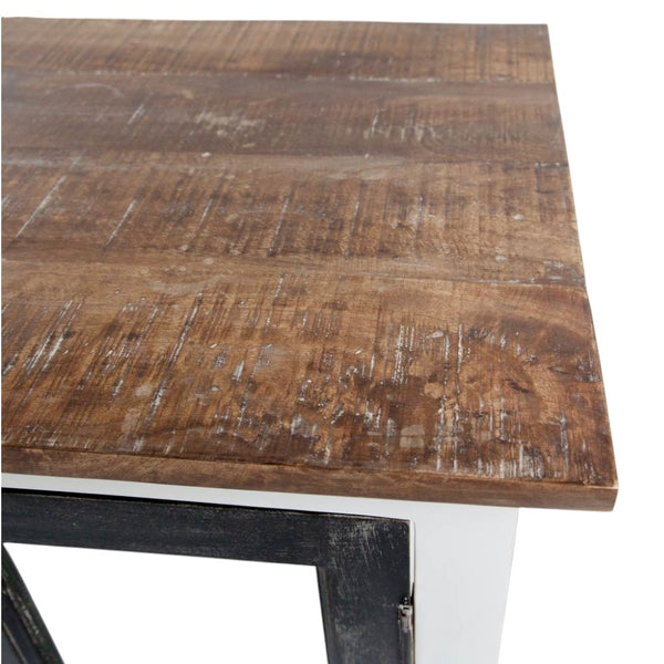 Homeroots 75" Brown And White Solid Wood Four Drawer Sideboard With Two Glass Doors   380254