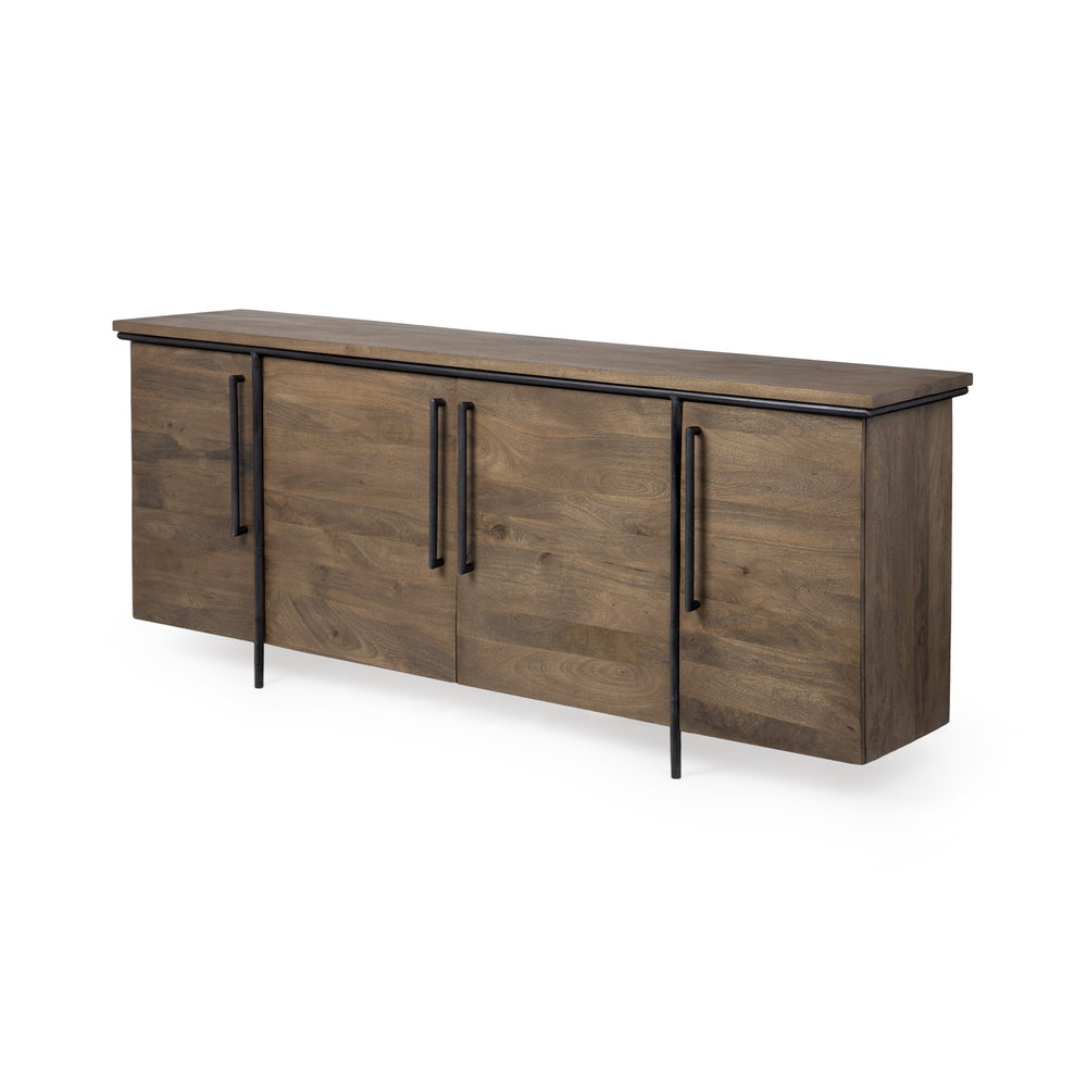 Homeroots Brown Solid Mango Wood Finish Sideboard - Chic 4-door Cabinet With Stylish Matte-black Frame  Wood 380255