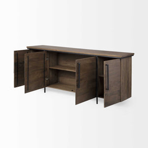 Homeroots Brown Solid Mango Wood Finish Sideboard - Chic 4-door Cabinet With Stylish Matte-black Frame  Wood 380255