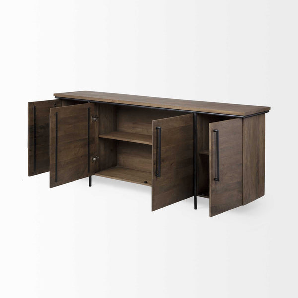 Homeroots Brown Solid Mango Wood Finish Sideboard - Chic 4-door Cabinet With Stylish Matte-black Frame  Wood 380255