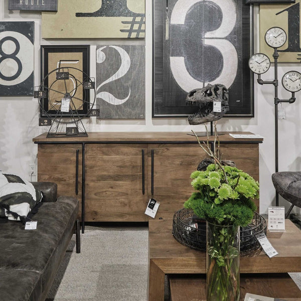 Homeroots Brown Solid Mango Wood Finish Sideboard - Chic 4-door Cabinet With Stylish Matte-black Frame  Wood 380255