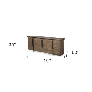 Homeroots Brown Solid Mango Wood Finish Sideboard - Chic 4-door Cabinet With Stylish Matte-black Frame  Wood 380255