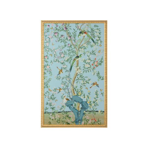 Chelsea House Phil. Hand-Painted Watercolor On Silk Birds In Gold Frame, 63X39.5-Inches Statement Art For Entryway 380256