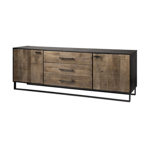 Homeroots 82" Brown And Black Solid Wood Three Drawer Sideboard With Two Doors   380256