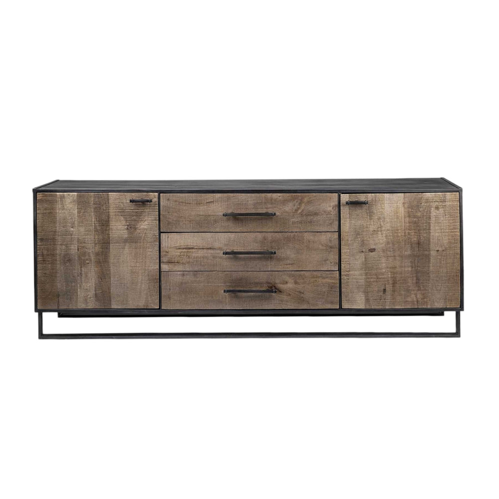 Homeroots 82" Brown And Black Solid Wood Three Drawer Sideboard With Two Doors   380256