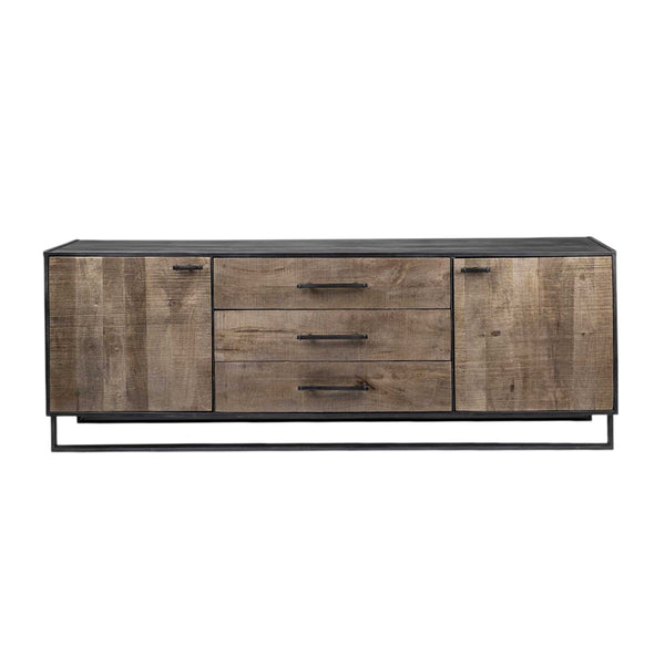 Homeroots 82" Brown And Black Solid Wood Three Drawer Sideboard With Two Doors   380256