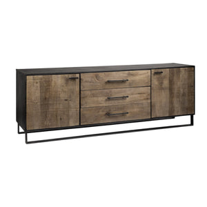 Homeroots 82" Brown And Black Solid Wood Three Drawer Sideboard With Two Doors   380256