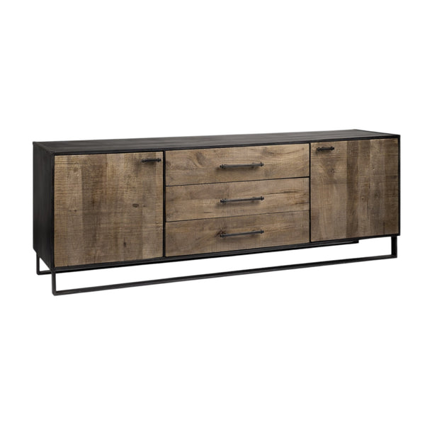 Homeroots 82" Brown And Black Solid Wood Three Drawer Sideboard With Two Doors   380256