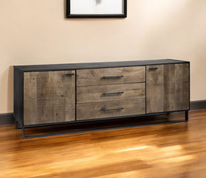Homeroots 82" Brown And Black Solid Wood Three Drawer Sideboard With Two Doors   380256