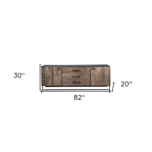 Homeroots 82" Brown And Black Solid Wood Three Drawer Sideboard With Two Doors   380256