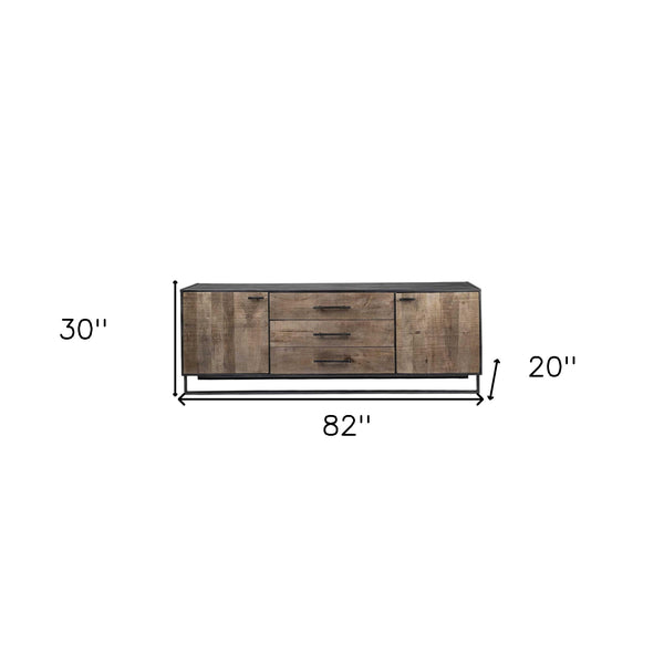 Homeroots 82" Brown And Black Solid Wood Three Drawer Sideboard With Two Doors   380256