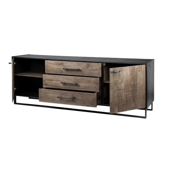 Homeroots 82" Brown And Black Solid Wood Three Drawer Sideboard With Two Doors   380256