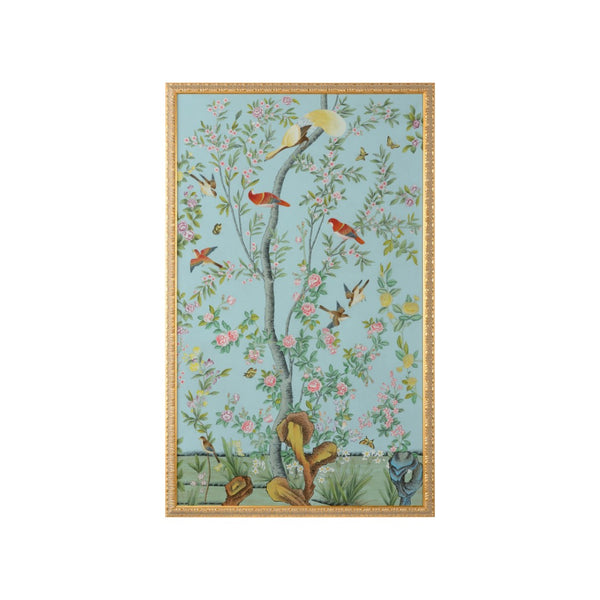 Chelsea House Phil. Hand-Painted Watercolor On Silk Red Birds In Gold Frame, 63"X39.5" Museum-Ready Wall Art 380257
