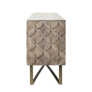 HomeRoots 72" Elegant Light Brown Solid Wood Sideboard with Four Doors, Perfect for Organized Storage & Style! 380257