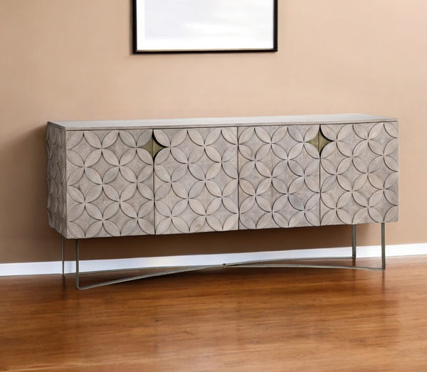 HomeRoots 72" Elegant Light Brown Solid Wood Sideboard with Four Doors, Perfect for Organized Storage & Style! 380257