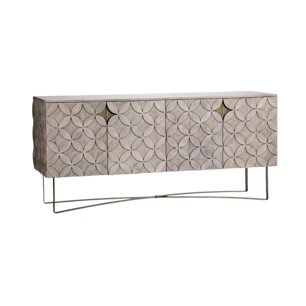 HomeRoots 72" Elegant Light Brown Solid Wood Sideboard with Four Doors, Perfect for Organized Storage & Style! 380257