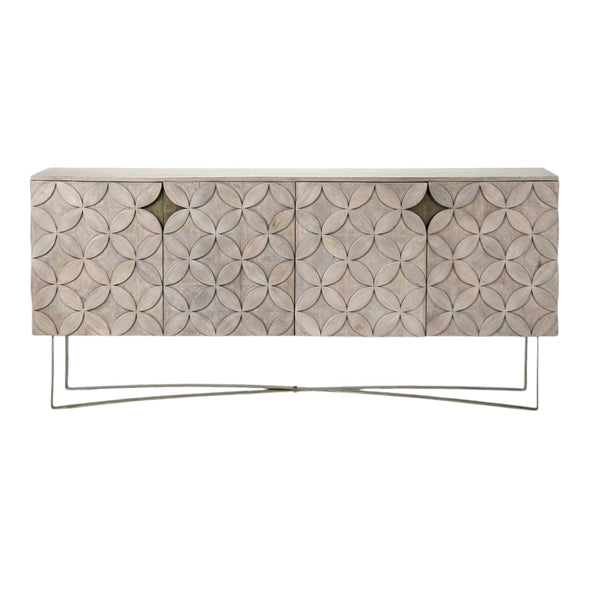 HomeRoots 72" Elegant Light Brown Solid Wood Sideboard with Four Doors, Perfect for Organized Storage & Style! 380257