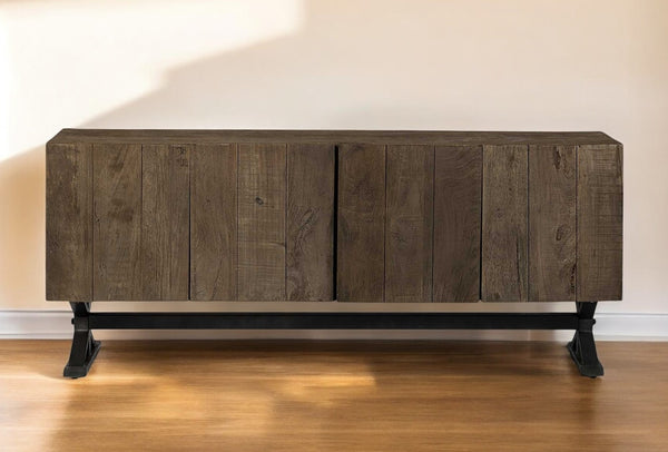 Homeroots 72" Brown Solid Wood Sideboard With Four Doors   380258