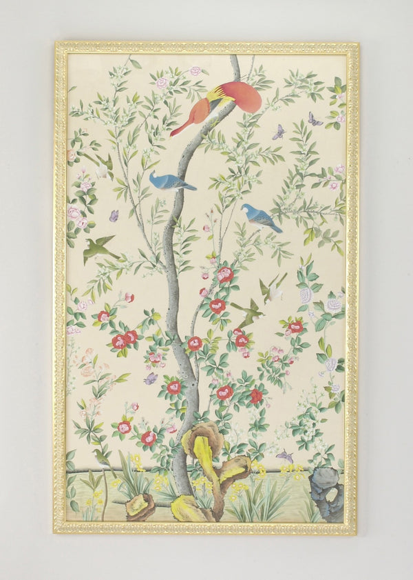 Chelsea House Montreal Hand-Painted Watercolor On Silk Bird Panel In Gold Frame, 63"X39" Ready-To-Hang Art Piece 380266