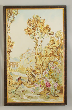 Chelsea House Aubusson Hand-Painted Silk Watercolor Panel In Antique Gold-Brown Frame, Glass-Protected, 64X40.5" 380270