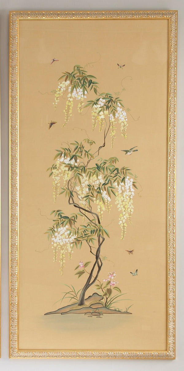 Chelsea House Flowering Hand-Painted Watercolor On Silk Panel In Gold Frame With Glass — 65" X 31.5" Vertical Art Piece 380272