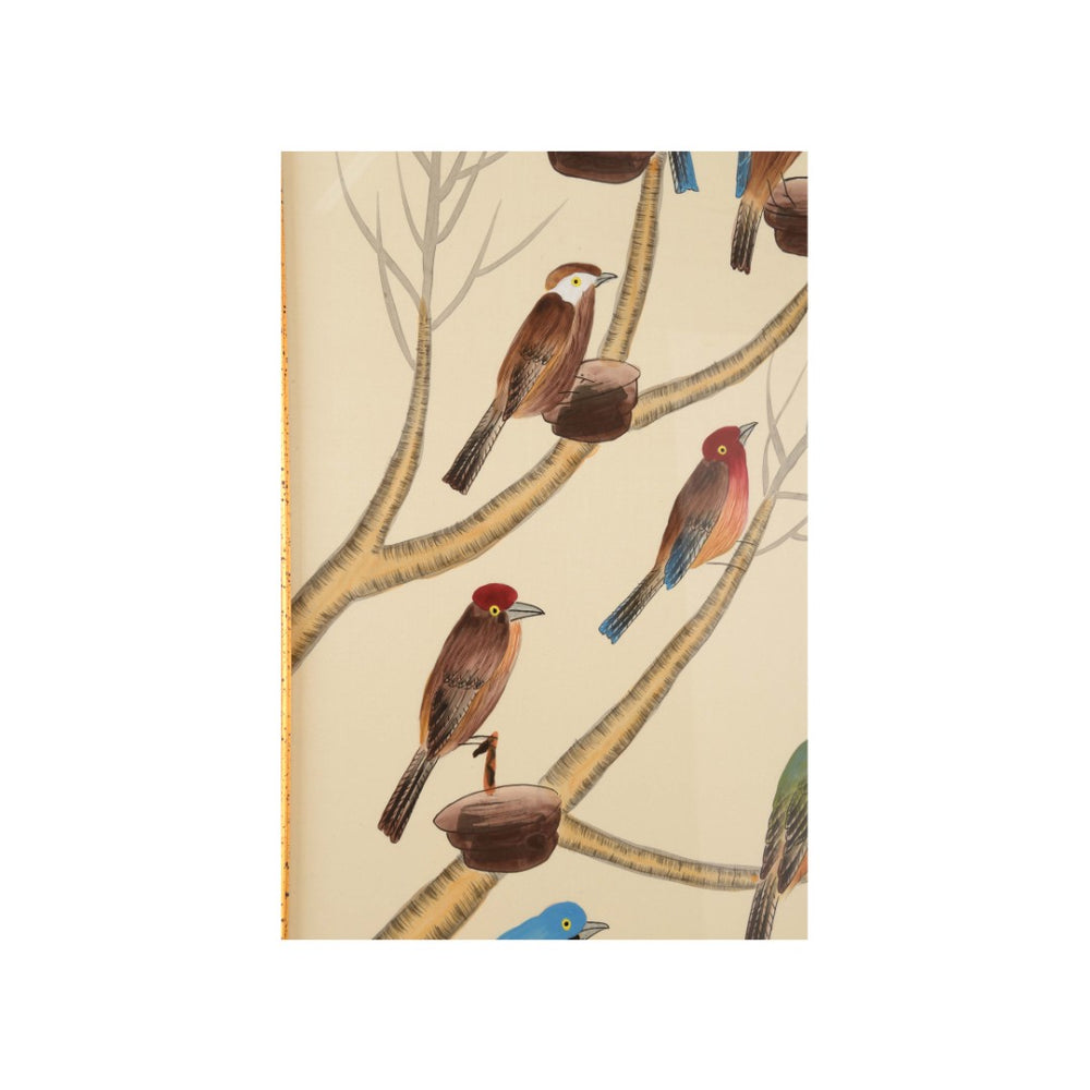 Chelsea House Small Aviary Vintage Hand-Painted Watercolor On Silk In Antique Gold-Brown Frame, 60" H X 32.5" W 380273