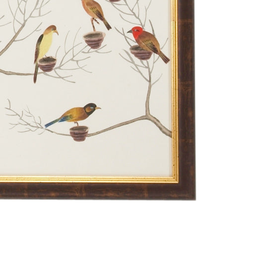 Chelsea House Small Aviary Hand-Painted Watercolor On Silk In Antique Gold Frame — Vintage Avian Art For Walls 380274