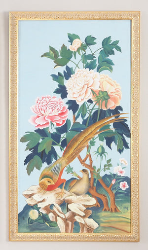 Chelsea House Baxter Hand-Painted Watercolor On Silk Panel In Gold Frame With Glass, 46"X26" Slim Elegant Artpiece 380278