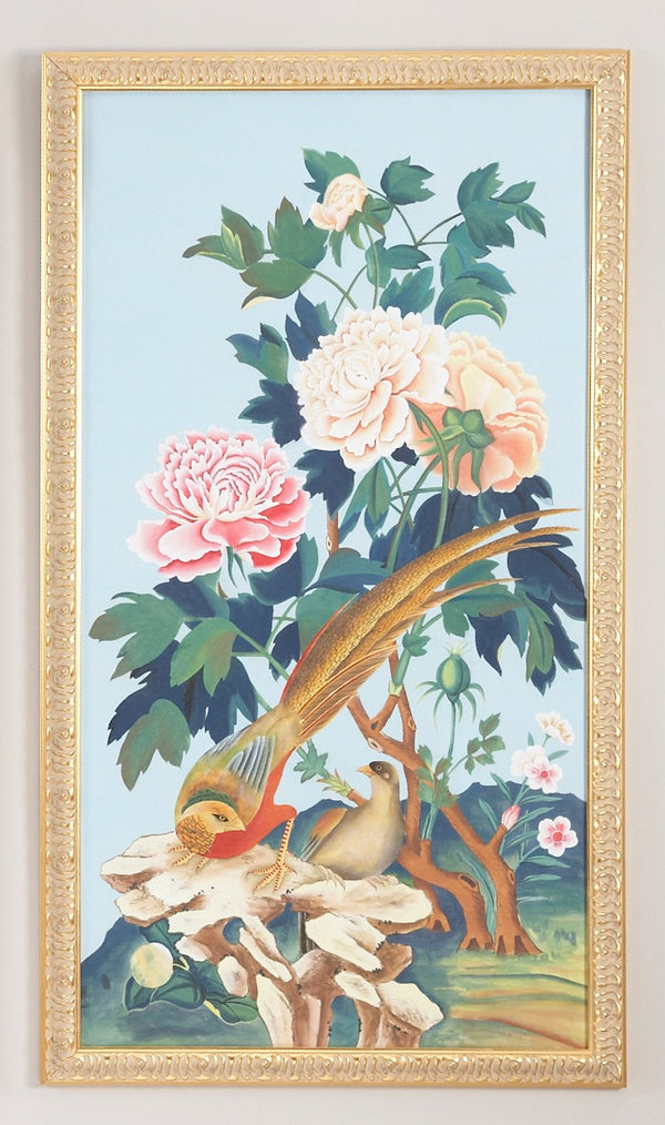 Chelsea House Baxter Hand-Painted Watercolor On Silk Panel In Gold Frame With Glass, 46"X26" Slim Elegant Artpiece 380278