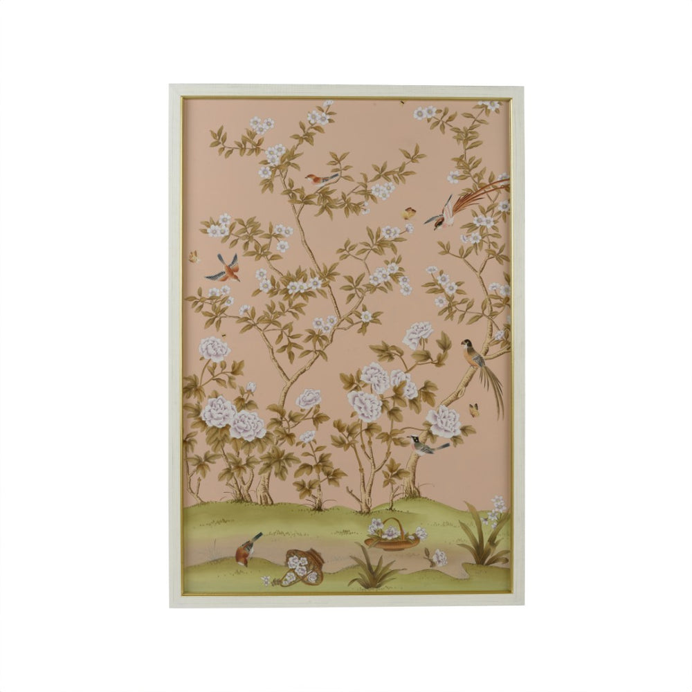 Chelsea House Edgedale Hand-Painted Watercolor On Silk Panel — Peach Tones, White & Gold Frame, Under-Glass Protection 380281