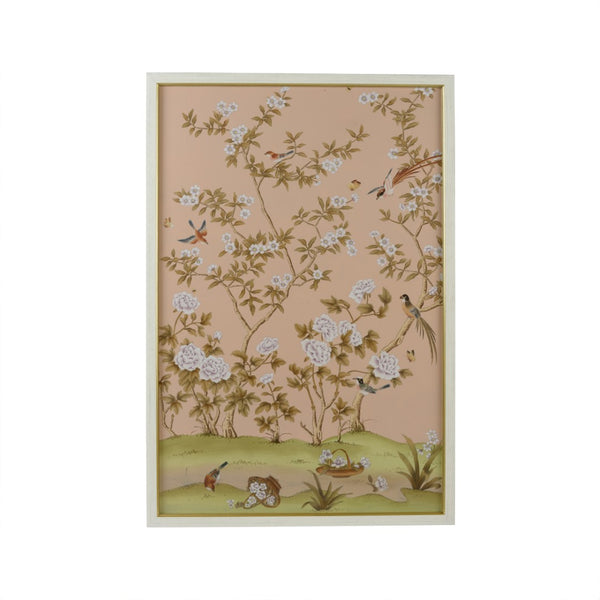 Chelsea House Edgedale Hand-Painted Watercolor On Silk Panel — Peach Tones, White & Gold Frame, Under-Glass Protection 380281