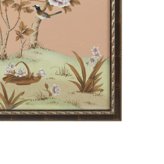 Chelsea House Edgedale Hand-Painted Watercolor On Silk Panel — Peach Tones, White & Gold Frame, Under-Glass Protection 380281