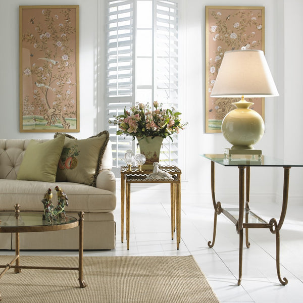 Chelsea House Edgedale Hand-Painted Watercolor On Silk Panel — Peach Tones, White & Gold Frame, Under-Glass Protection 380281