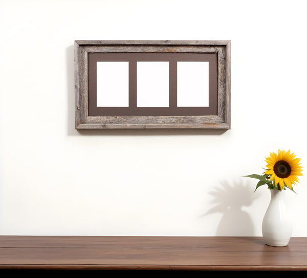 Homeroots 5x7 Natural Weathered Grey Three Photo Picture Frame   380292