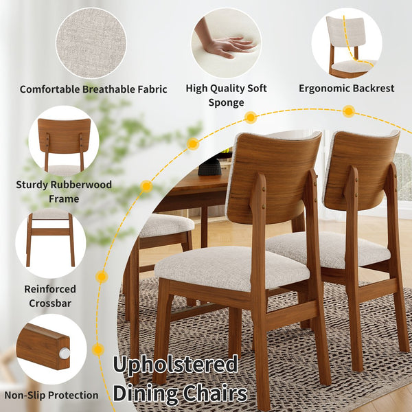 English Elm Upholstered Dining Chairs Set of 4 Ergonomic Mid-Century Modern Fabric Seats with Rubberwood Frame & Non-Slip Feet Beige,Brown N752P346006A