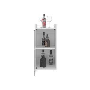English Elm Theba Minibar Cabinet Kronos White — Compact Two-Door Bar Storage with Open Shelf for Small Spaces B200P335381