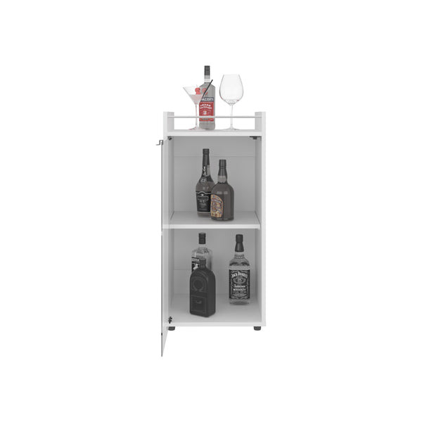 English Elm Theba Minibar Cabinet Kronos White — Compact Two-Door Bar Storage with Open Shelf for Small Spaces B200P335381