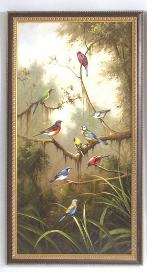 Chelsea House Song Song Birds Hand-Painted Oil On Canvas — Elegant Black & Gold Framed Songbird Art 52.5X28.5" 380312