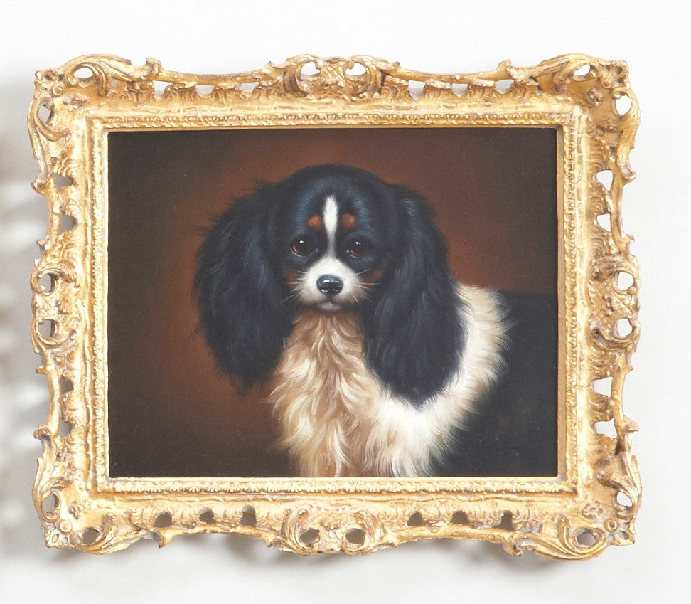 Chelsea House Bk Hand-Painted King Charles Spaniel Oil Portrait In Ornate Gold Frame, Gallery-Ready 13"X15" Focal Art Piece 380314