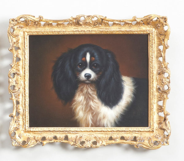 Chelsea House Bk Hand-Painted King Charles Spaniel Oil Portrait In Ornate Gold Frame, Gallery-Ready 13"X15" Focal Art Piece 380314