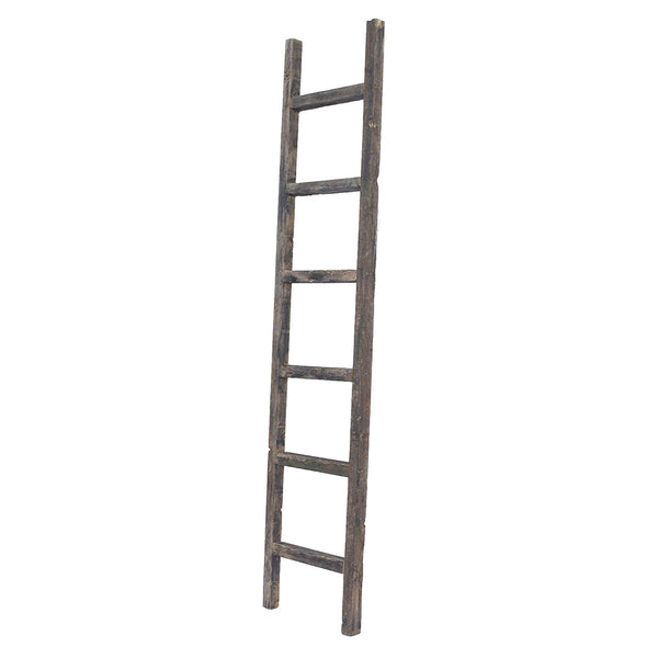 Homeroots 6 Step Rustic Smoky Black Wood Ladder Shelf  Wood 380330