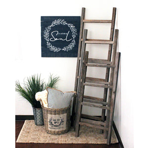 Homeroots 6 Step Rustic Smoky Black Wood Ladder Shelf  Wood 380330