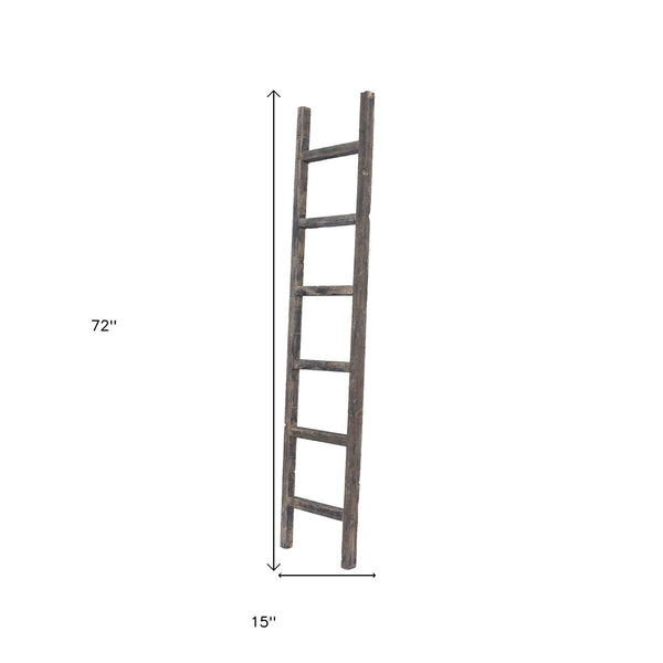 Homeroots 6 Step Rustic Smoky Black Wood Ladder Shelf  Wood 380330