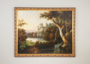 Chelsea House 34-0153 Hand-Painted Oil Monument On Cliff With Ornate Gold Frame, Dramatic Coastal Focal Artpiece 380331